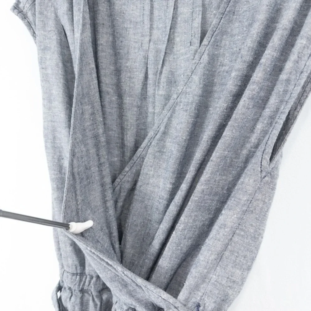 Toad & Co Tara Hemp Romper Medium V Neck Faux Wrap Blue Gray Minimalist‎ Granola